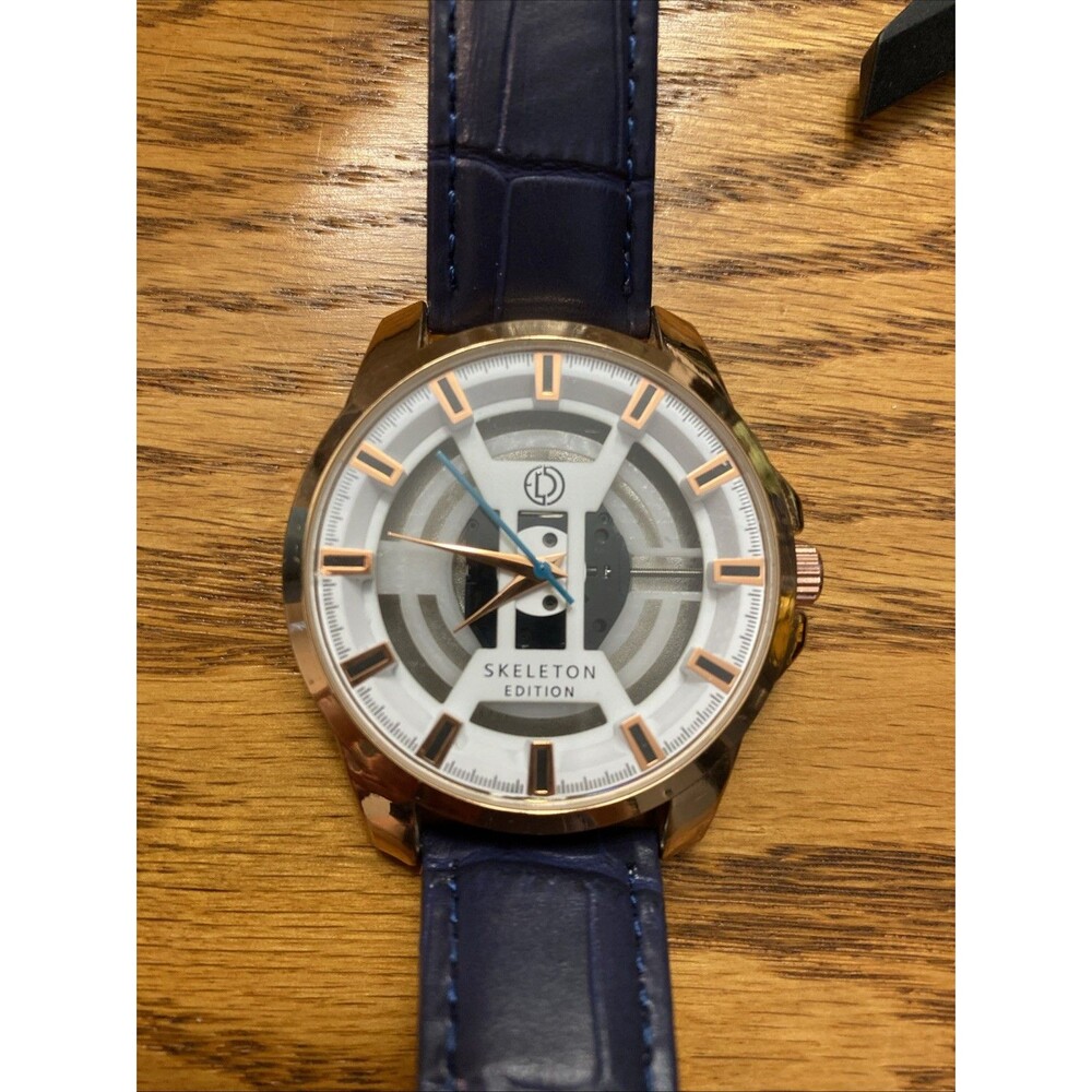 Deus Skeleton Edition Watch Rose Gold Tone With Blue Leather Band Working